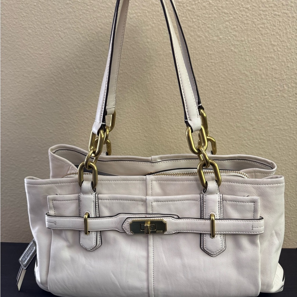 Coach Chelsea Jayden Carryall Gaucho Ivory Italian Leather Handbag